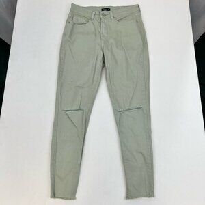 Stitch Star Womens Tapered Jeans Sage Green Distressed Frayed Hem Mid Rise 6